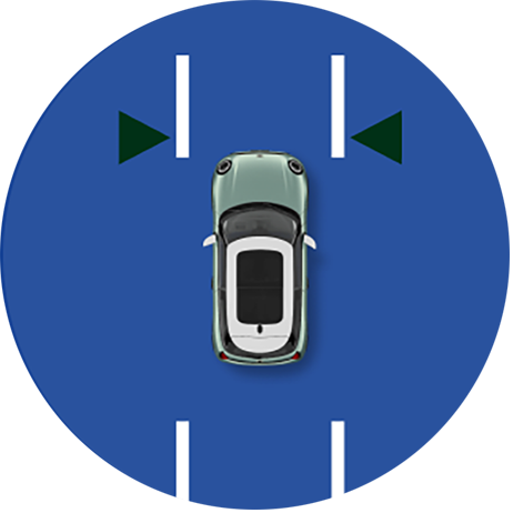 An icon showing red triangles warning the MINI to stay in its lane.